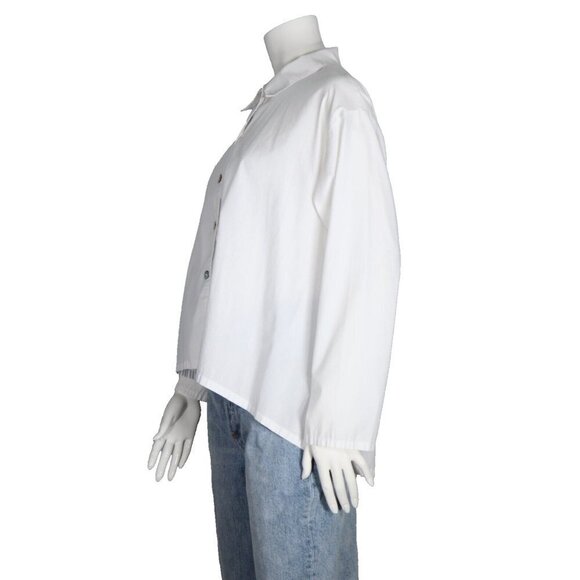 Bryn Walker Women's Small White Blouse Button-Up Cotton Hi-Low Long Sleeve Shirt - Picture 3 of 7